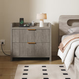 Fluted Nightstand with Charging Station and 2 Drawers