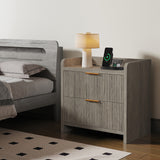 Fluted Nightstand with Charging Station and 2 Drawers