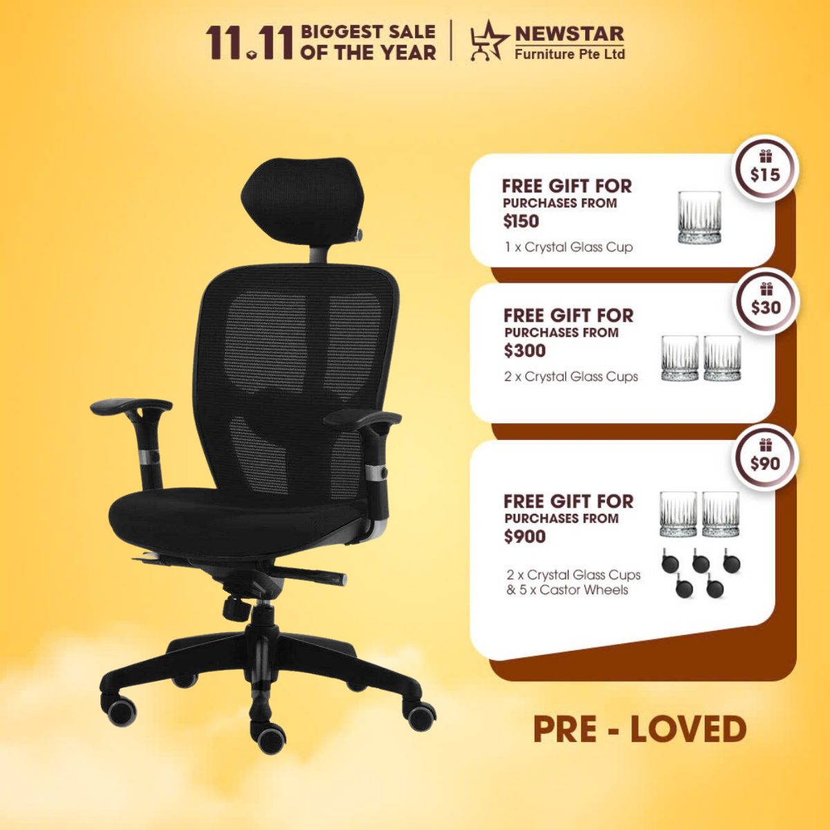 Pre loved Benel Q Mesh Office Chair Newstar Furniture Pte Ltd