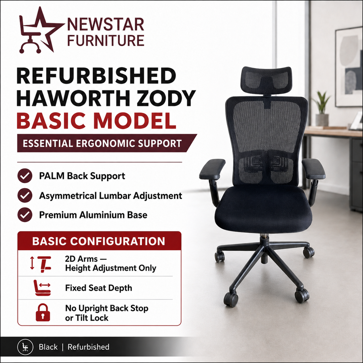 Refurbished Haworth Zody Ergonomic Office Chair — PALM Back