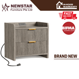 Fluted Nightstand with Charging Station and 2 Drawers