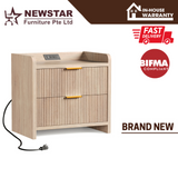 Fluted Nightstand with Charging Station and 2 Drawers