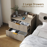 Fluted Nightstand with Charging Station and 2 Drawers