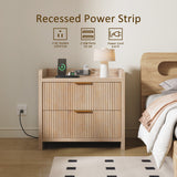 Fluted Nightstand with Charging Station and 2 Drawers