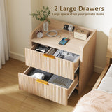 Fluted Nightstand with Charging Station and 2 Drawers