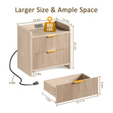Fluted Nightstand with Charging Station and 2 Drawers