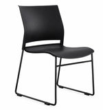Black Soho stacking chair, front view, moulded nylon seat and back
