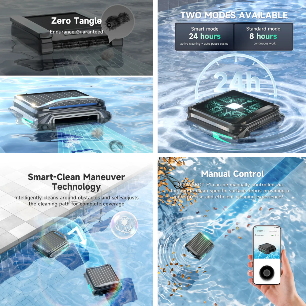 F1 Driver Pool Cleaner WYBOT F1 Pool Skimmer Solar Powered Robotic Cleaner – Newstar Furniture ...