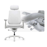 LiberNovo Maxis Airflow ergonomic chair in Glacier White — front view with Active Airflow seat fan detail
