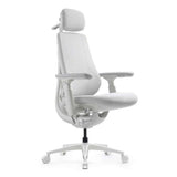 LiberNovo Maxis Airflow ergonomic chair in Glacier White — side view showing the extended 52 cm seat depth
