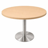 Stainless steel pedestal table with round 100cm maple laminate top