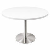 Stainless steel pedestal table with round 100cm white laminate top
