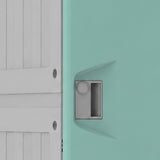 Recessed handle and lock on the green ABS student backpack locker door
