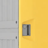 Recessed handle and lock on the yellow ABS student backpack locker door