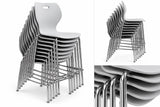 Newstar stackable bar chair, ten chairs stacked, three views