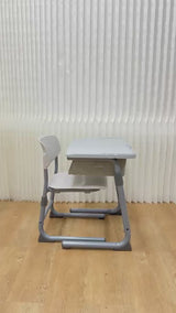 Height adjustable student desk and chair set, seat and desk height adjustment demo