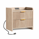 Fluted Nightstand with Charging Station and 2 Drawers