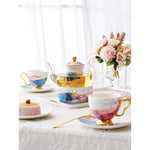 European Style Small Luxury High-end Bone China Coffee Cup & Saucer Set English Ceramic Flower Tea Cup Afternoon Tea Set